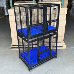 (New) $310 Set of (2) Heavy Duty Stackable Dog Cage 37x25x64 inches