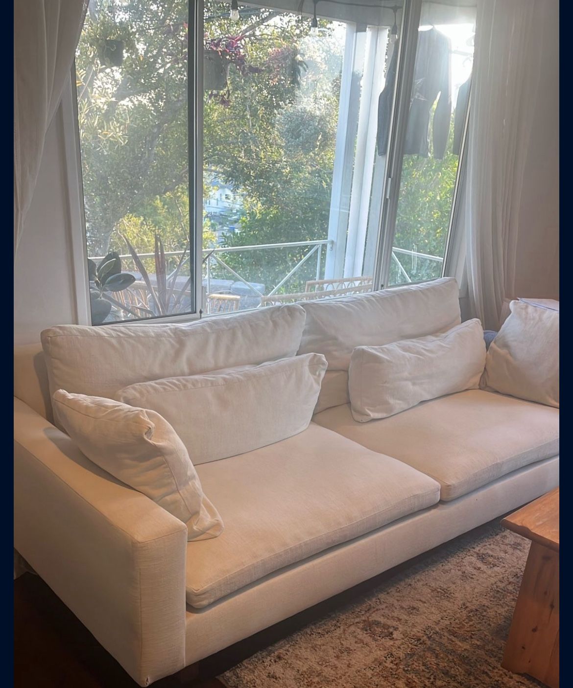 West Elm harmony Couch 92”, Down Blend, Alabaster, walnut