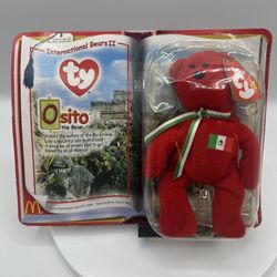 TY Teenie Beanie Baby Osito Red Teddy Bear Mexican Flag McDonalds Toy 2000