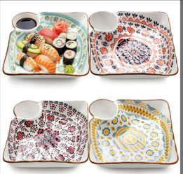 Ceramic plates with dipping. Sushi. New
