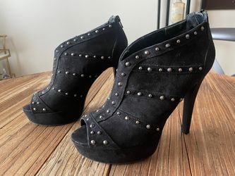 New GUESS Black Studded Open Toe Booties Shoes 8.5