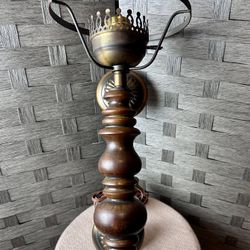Large Rare Antique Wooden & Brass Wall Sconce