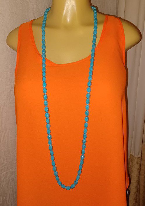 Faux Turquoise Nugget Extra Long Necklace & Coordinating Earrings
