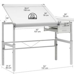 Graphix Height Adjustable Multi-Tasking, Steel Base with MDF Split Top Craft, Drawing, Drafting Table with Storage