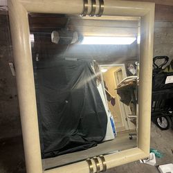 1970s Henredon Oak And Bronze Mirror