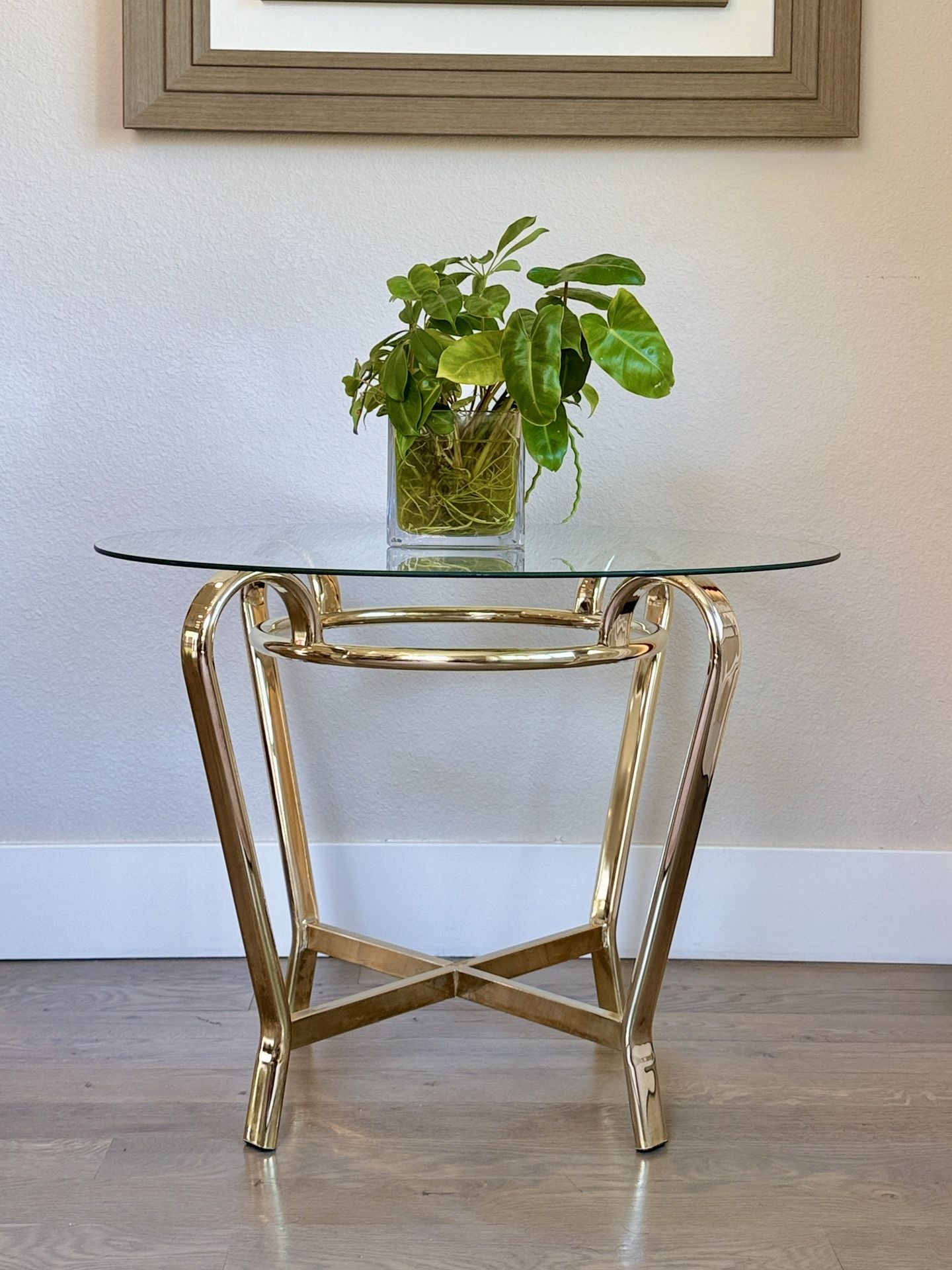 1980’s Post Modern Brass / Glass Top End Table