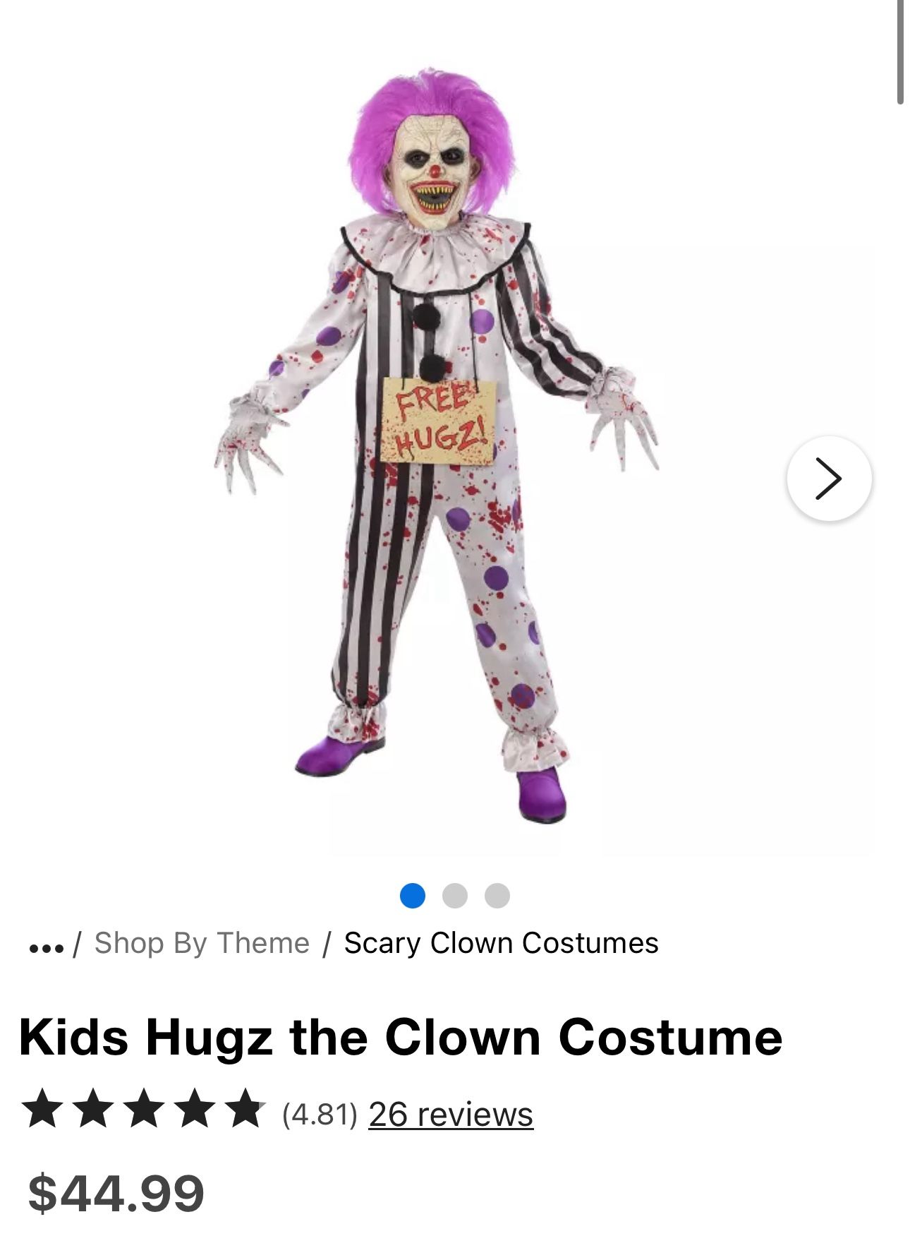 Kids Hugz the Clown Halloween Costume