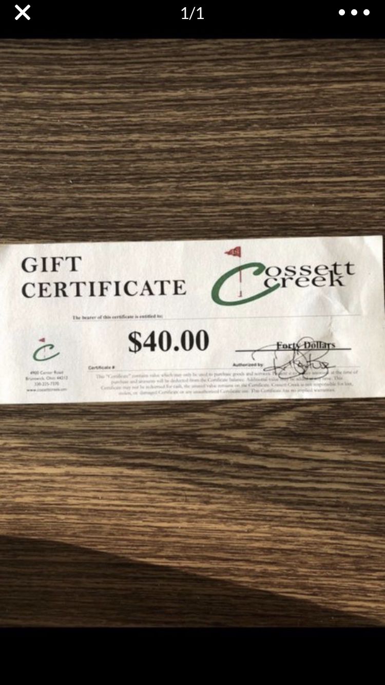 Cossett Creek gift certificate