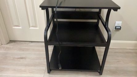 3 Tier Printer Stand Black Wood Metal Frame  w/ AC Output Box