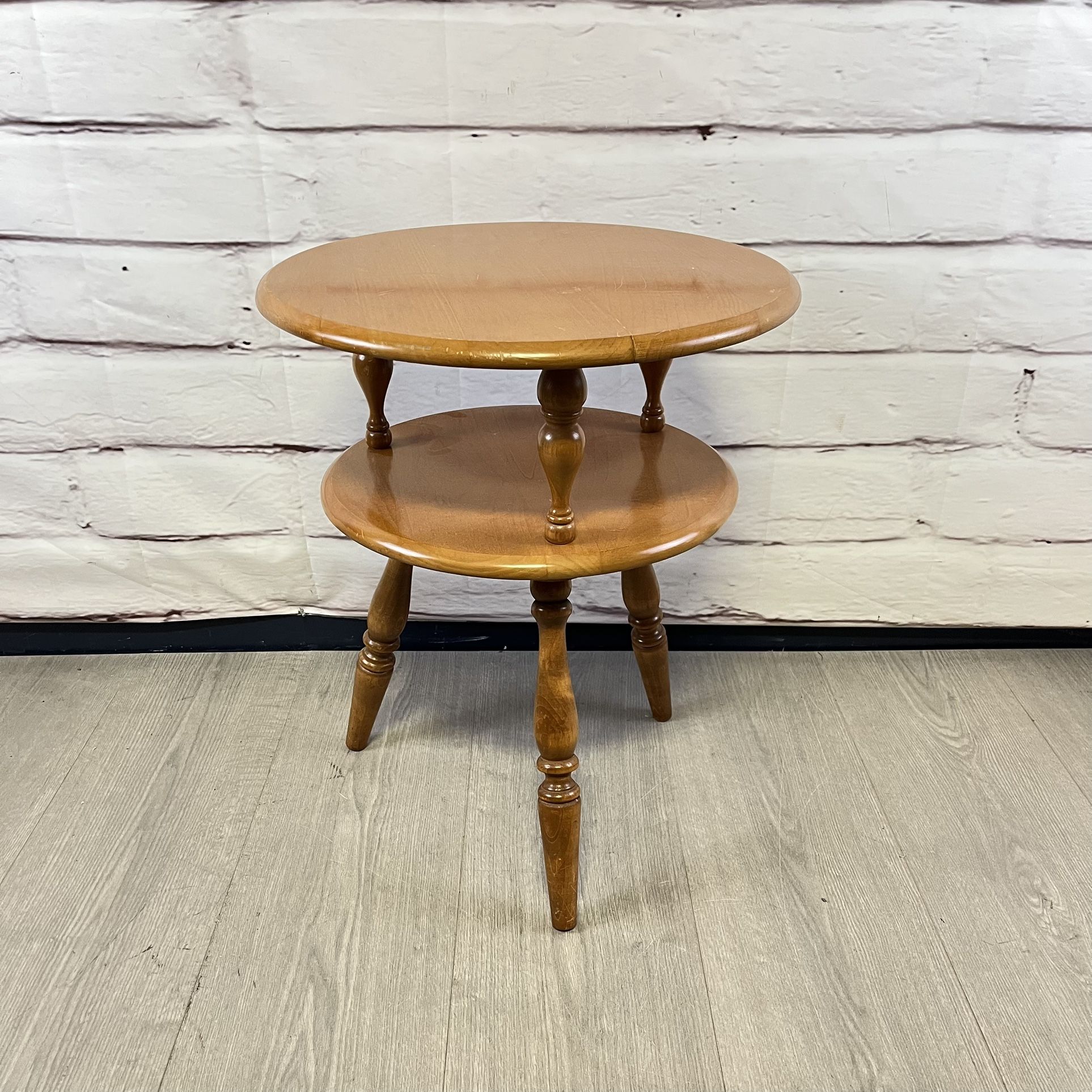 Vintage Round Wood Side Table 
