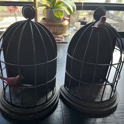 Vintage Sturdy Metal Book Ends With Red Birds