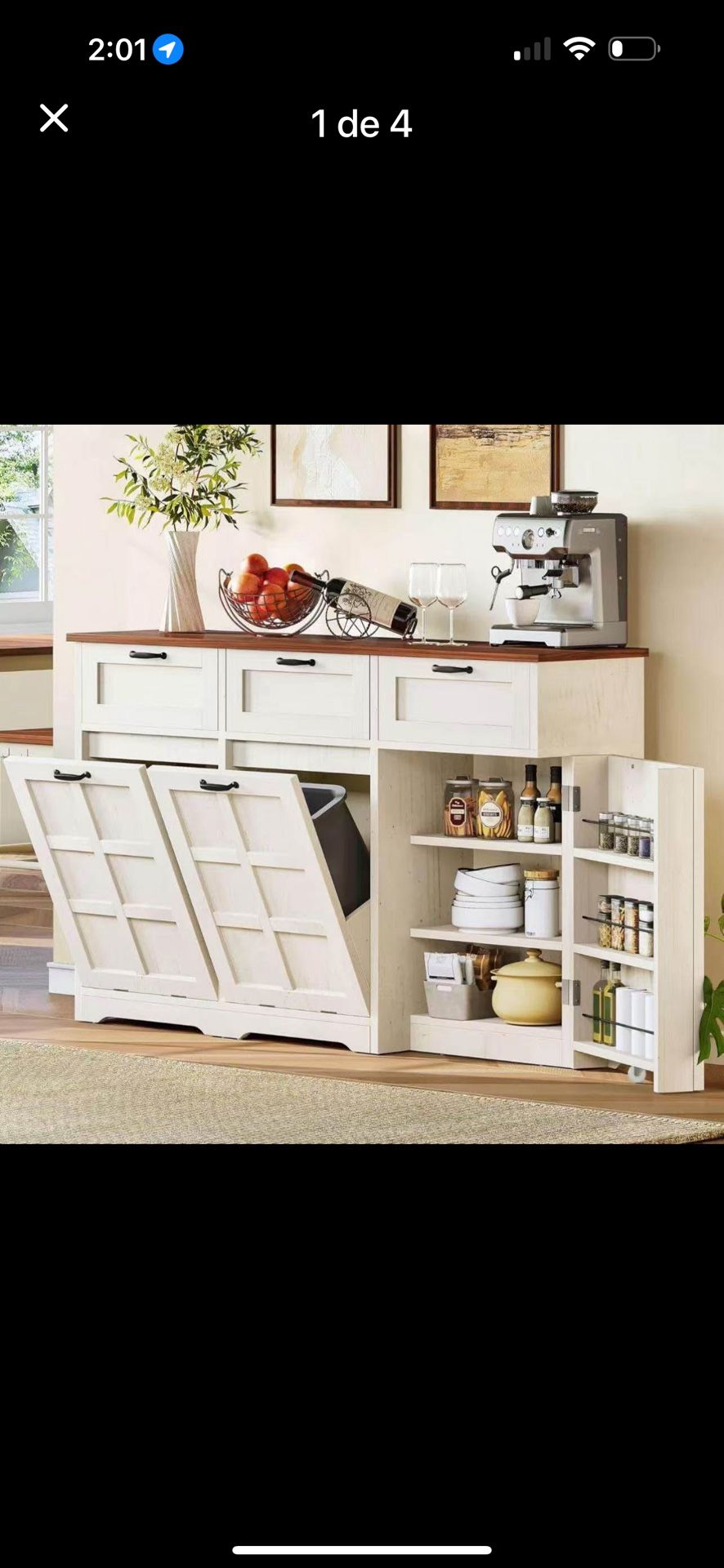 Double Trash Bin Kitchen Island with Tilt Out Trash Can Storage