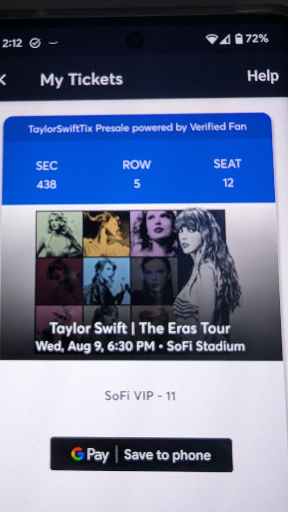 Taylor Swift Concert August 9th Only 1 Left .. $1200 Or Best Offer