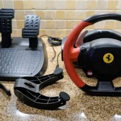 Thrustmaster Ferrari 458 Spider Racing Steering Wheel & Pedals Working!Free Ship
