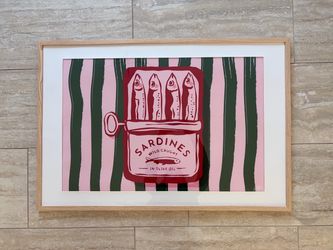 Sardines natural wood framed print wall decor