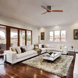 52″ Flush Mount Steel Wood Ceiling Fan Without Light