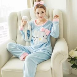 Hello Kitty Pajama Set 3 Pc Blue Plush Soft Pants Top Womens Clothing 