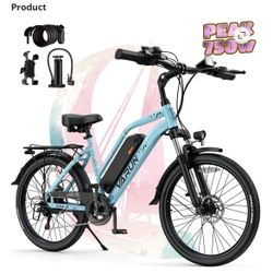 VARUN Electric Bike, 26" EBike with Peak 750W Motor, 48V 374.4Wh Removable Battery, Up To 20+MPH 40 Miles, 7-Speed Gears, Dual Disk Brakes, Taillight 