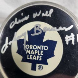 Johnny Bower Signed Toronto Maple Leafs NHL Puck – "China Wall" Inscription