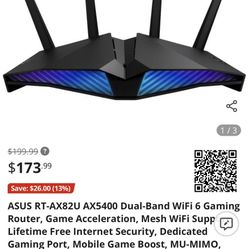 ASUS RT-AX82U AX5400 Dual-Band WiFi 6 Gaming Router, Game Acceleration, Mesh WiFi Support, Lifetime Free Internet Security, Dedicated Gaming Port, Mob