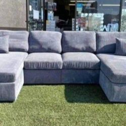 ✅️✅️4 pc fog grey corduroy fabric sectional sofa with double chaise ✅️✅️