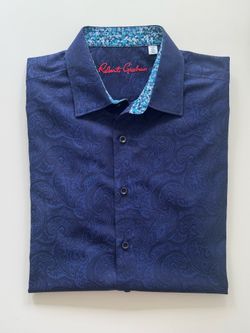 Robert Graham XL Classic Fit Blue Paisley Jacquard Button Down Cotton Shirt Excellent
