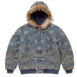 Supreme Jacquard Denim Hooded Work Jacket