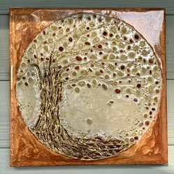 Tree of Life with Citrine and Red Agate – Gold Leaf Artwork
