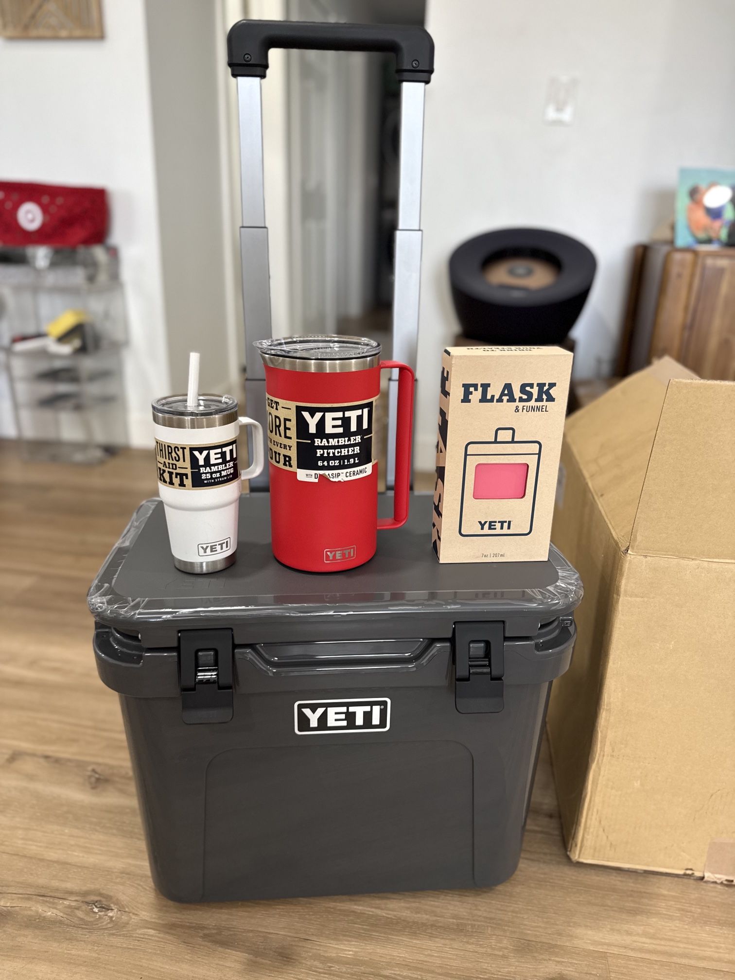 YETI Ice Chest Road Die With The Wheels” 32” Also Throwing In All Three Items Selling It In A Combo”