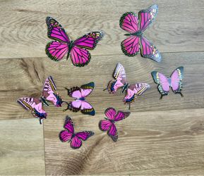 Set of 8 Pink Butterfly Wall Decor Cutouts