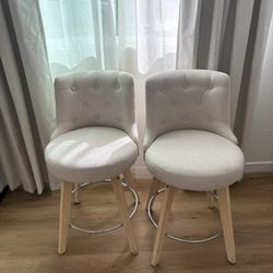 Swivel linen Ivory Bar Stool chairs (2) 