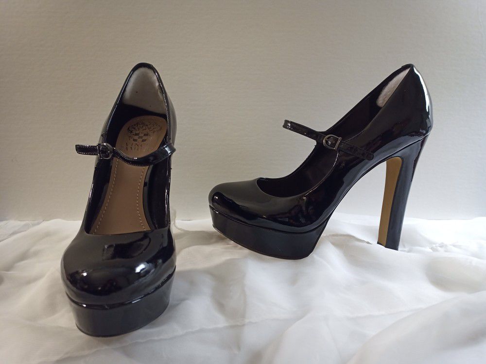 VINCE CAMUTO Black Platform Patent Leather Mary Jane Pumps Heels sz 7.5