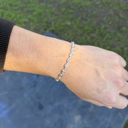 Silver Puffed Mariner Chain Bracelet 7”