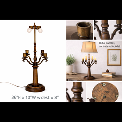 Vintage Made in Italy Gothic Candelabra Table Lamp Working Electric & Wax Candle Holders 36”