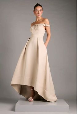 Champagne  size 8 Bardot Fit & Flare Hi-Low Maxi Dress