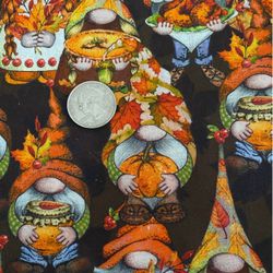Fabric cotton cloth material GNOME fall autumn pumpkin season sewing quilting crafting