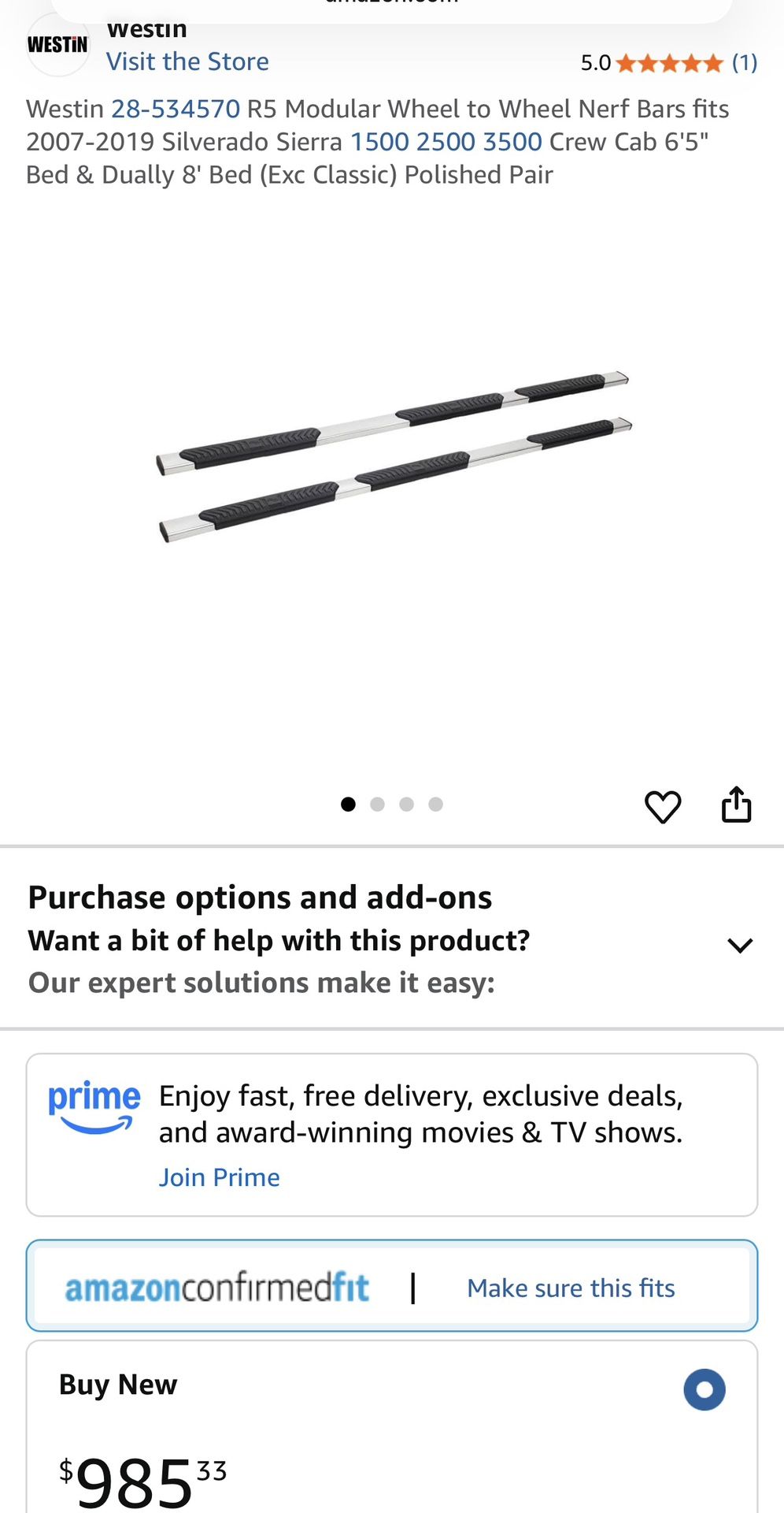 Westin 28-534570 R5 Modular Wheel to Wheel Nerf Bars fits 2007-2019 Silverado Sierra 1 3500 Crew Cab 6'5" Bed & Dually 8' Bed (Exc Classic) Po