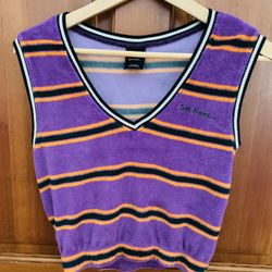 Urban Outfitters Jets Frans Size M, Velour Sleeveless Purple Striped V Neck Top