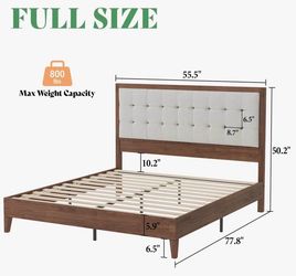 Full Platform Bed with Upholstered Tufted Headboard, Walnut
