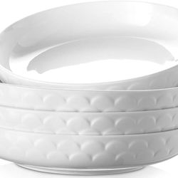 DOWAN Pasta Bowls Set of 4 for Large Portions, 54 oz Textured Motif Large Salad Serving Bowls, Ceramic Plates, White Soup Bowl for Kitchen Meal Prep, 