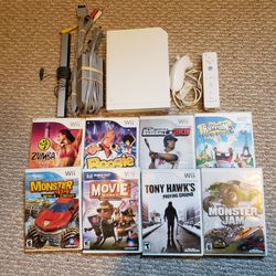 Nintendo Wii Console System RVL-001 Bundle with 8 Games 