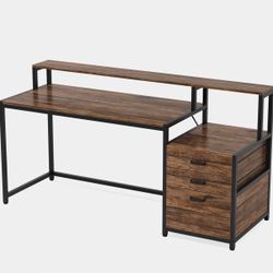 63" Computer Desk, Ergonomic Office Desk with Drawers & Monitor Stand New In Box 