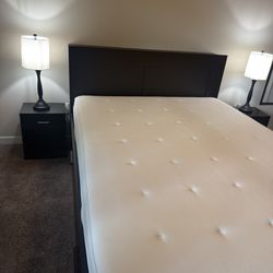 4-piece set (bed, headboard, 2 nightstands). Black wood.