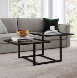 43" Wide Square Coffee Table in Blackened Bronze, Modern coffee table