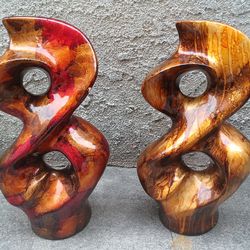 Brown Yellow Gold Tint Of Burgundy Glossy Number 8 Ceramic Abstract Sculpture Artwork Collectible Decor (16 Inches H’)