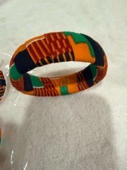 African Print Fabric Jewelry Set: Bangle & Hoop Earrings