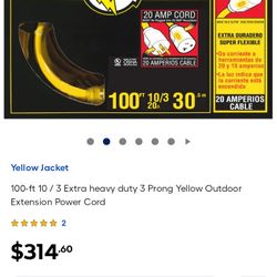 Yellow Jacket 100 Ft 10 Gauge 20 Amp Heavy Duty Outside/Inside Extension Cord