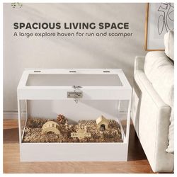 PawHut Hamster Cage with Openable Top & Lock, Transparent Acrylic Panels Small Animal Habitat with Hut, Seesaw, Ladder, for Dwarf Hamster Gerbil, 31.5