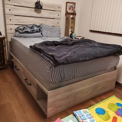 Platform bed with 2 draw storage and lamp