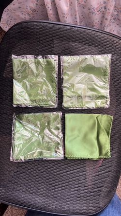 Handmade Men’s Green Satin Folding Pocket Squares For Suit, Wedding, Etc (Set of 4)